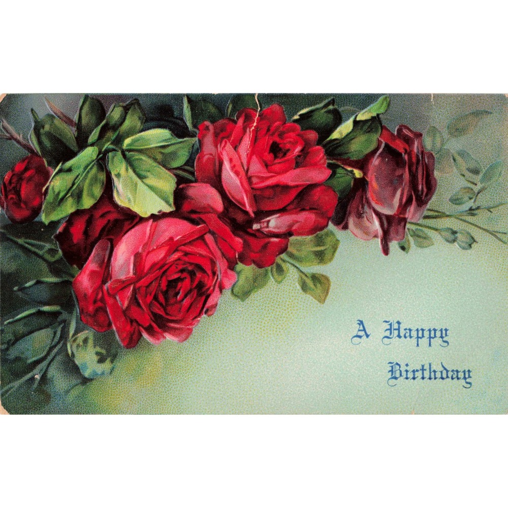 Birthday Postcard Red Roses Floral A Happy Birthday Embossed Divided Back c1910